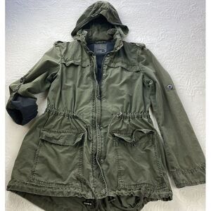 Levis Army Jacket Women S Green Military Hood Cargo Utility Y2K Street‎ Canvas